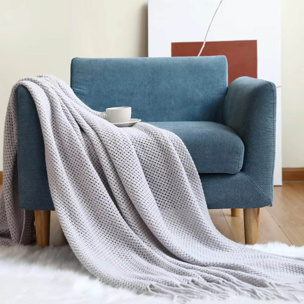 Knit Throw Blanket 100% Acrylic Fiber Soft Textured Sofa or Bed Throw