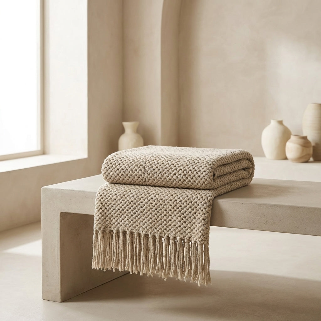 Knit Throw Blanket 100% Acrylic Fiber Soft Textured Sofa or Bed Throw