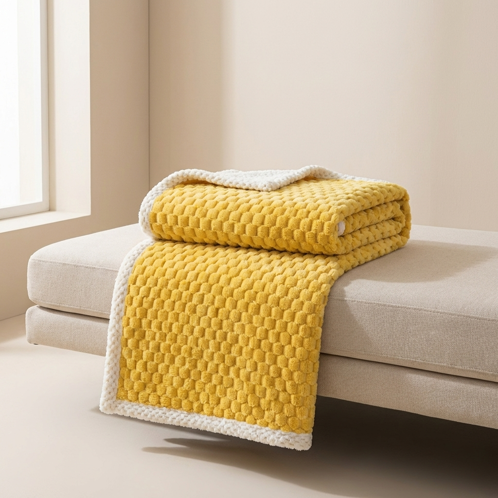 Throw Blanket Polyester Waffle Weave Yellow Multiple Sizes Machine Washable