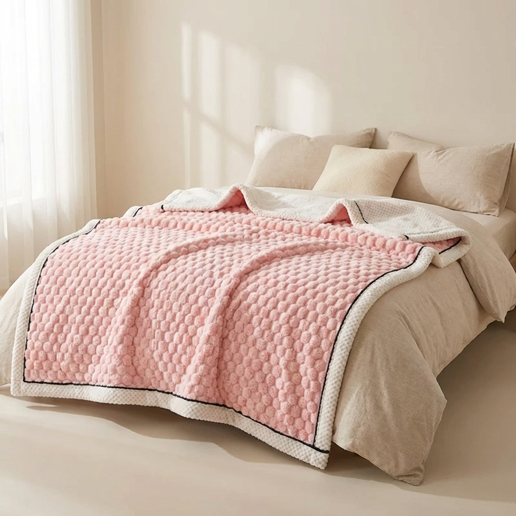 Flocked Flannel Blanket Polyester Textured Surface Indoor Use