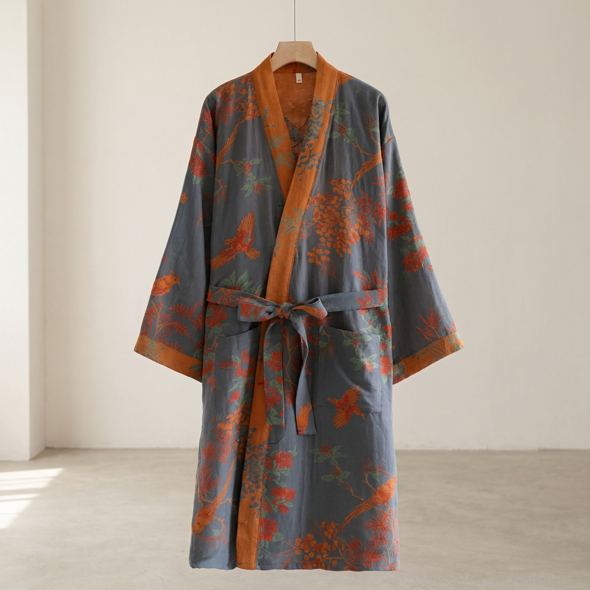 Breathable Cotton Waffle Bathrobe – Lightweight Retro-Inspired Mens Robe with Adjustable Waist and Pockets