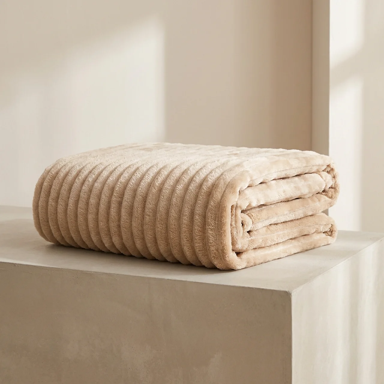 Plush Blanket Polyester Ribbed Surface Machine Washable Lightweight