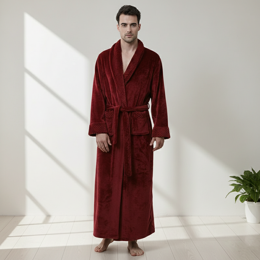 Men's Coral Fleece Bathrobe – Soft Long Dressing Gown for Ultimate Comfort & Warmth