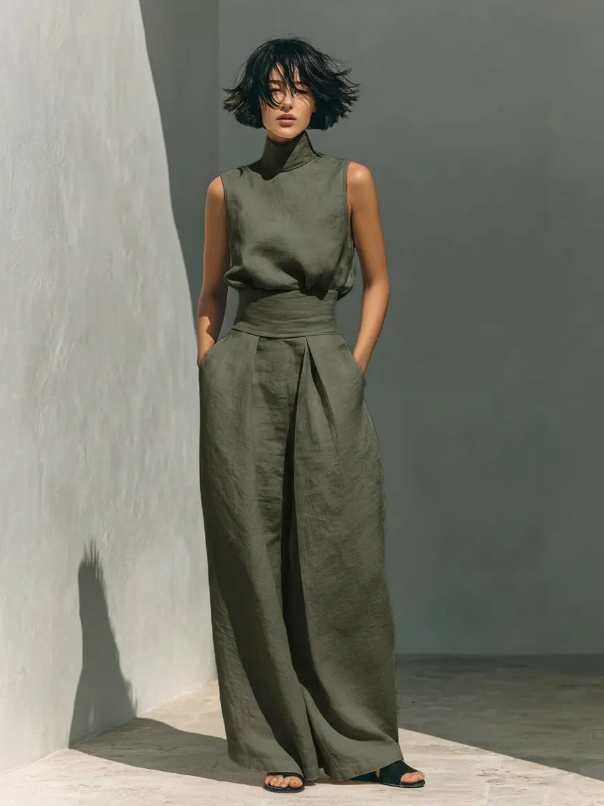 Sophie | Two Piece Co-ord Set High Neck Sleeveless Top Wide Leg