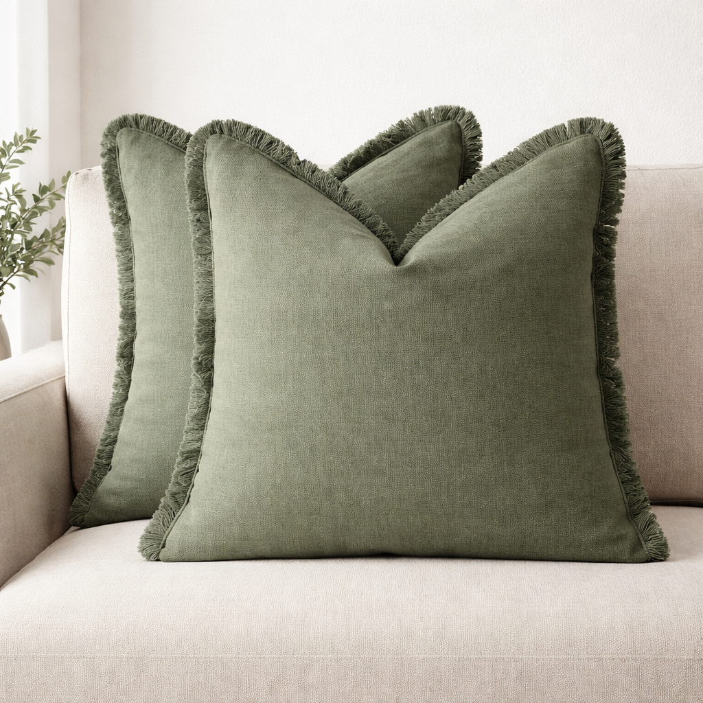 Pillow Covers Set of 2 Cotton Blend Hidden Zipper Machine Washable