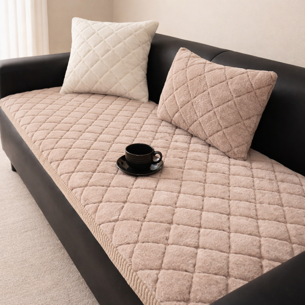 Sofa Cover Plush Microfiber Quilted Non Slip Furniture Protector Sofa Throw Cover