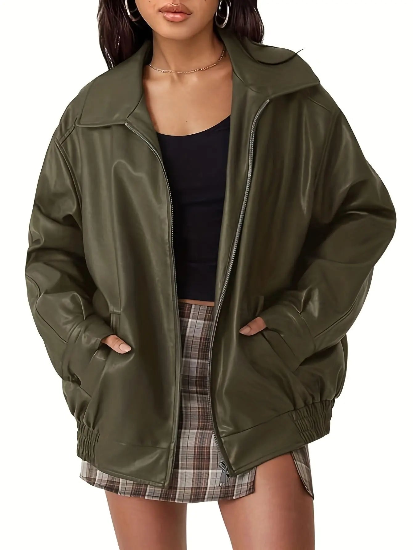 Rose | Women’s Classic Oversized Leather Bomber jacket