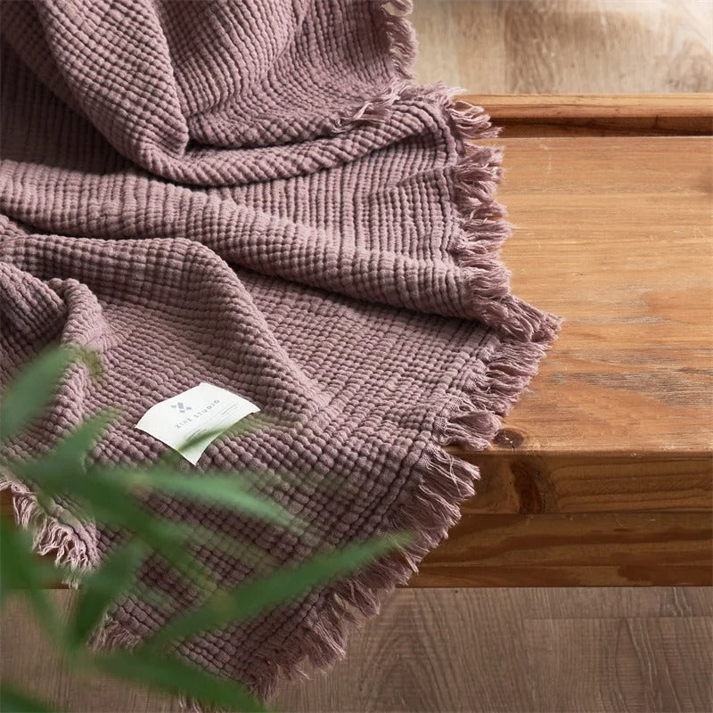 Blanket 100 Percent Cotton Woven Tassel Fringe 130x170 cm Throw