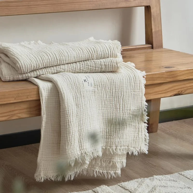 Blanket 100 Percent Cotton Woven Tassel Fringe 130x170 cm Throw