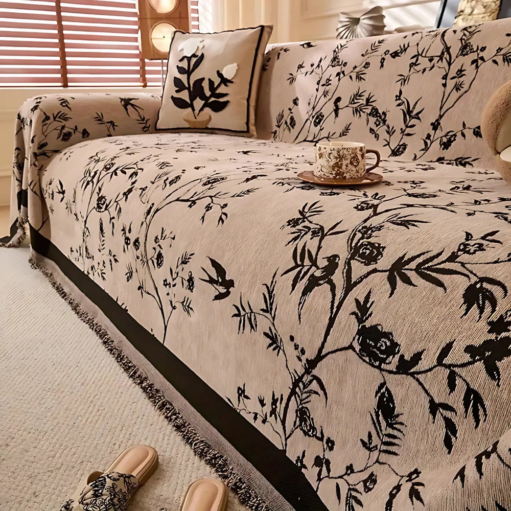 Sofa Cover Chenille Jacquard Floral Anti Slip Furniture Protector Slipcover Throw