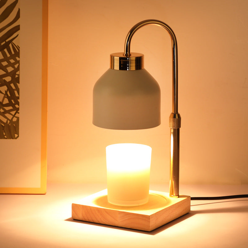 Candle Wax Warmer Lamp Adjustable Height Wood Base Halogen Bulb
