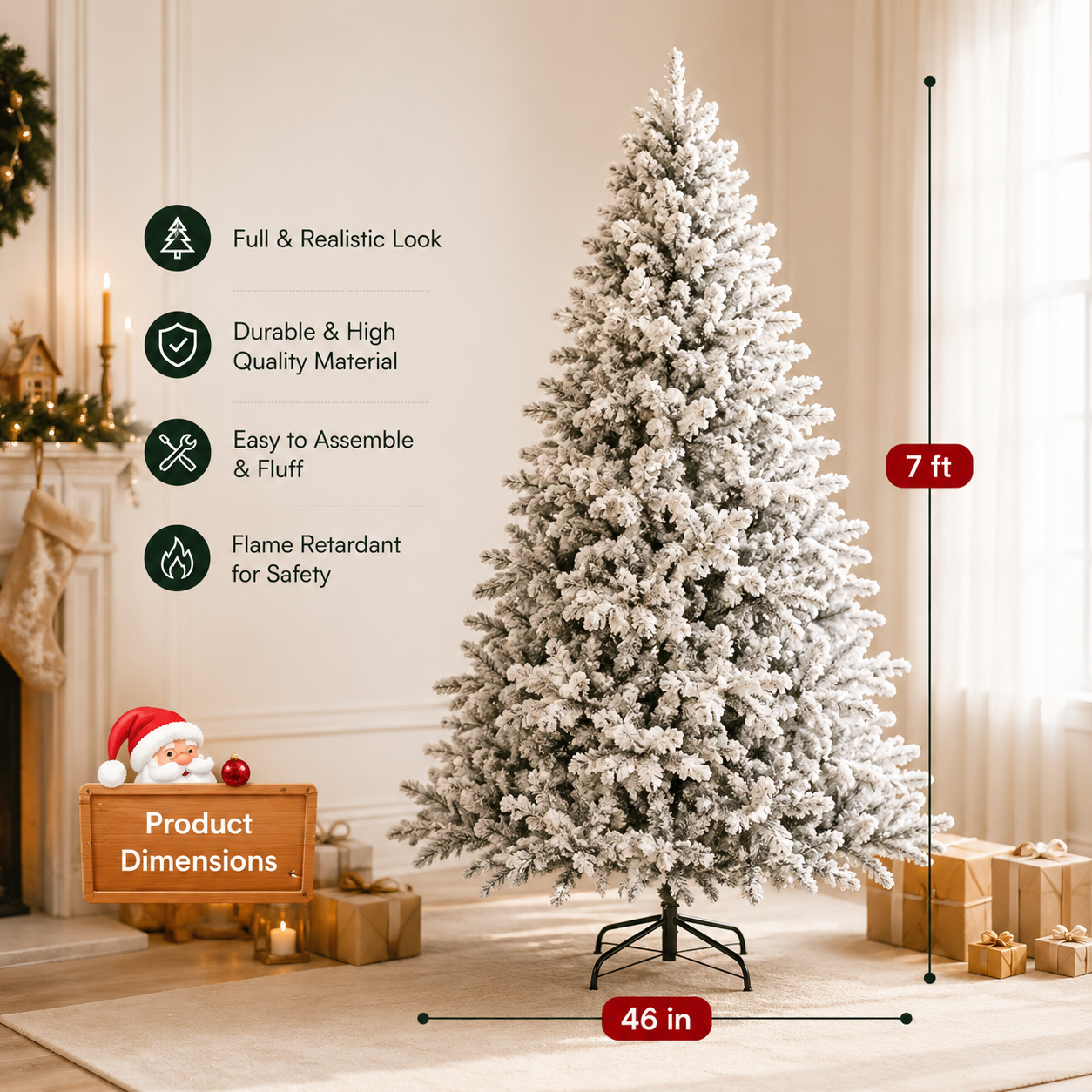 7ft Snow-Flocked Pre-Lit Artificial Christmas Tree – LED Lights & 1100 Mixed PE/PVC Tips
