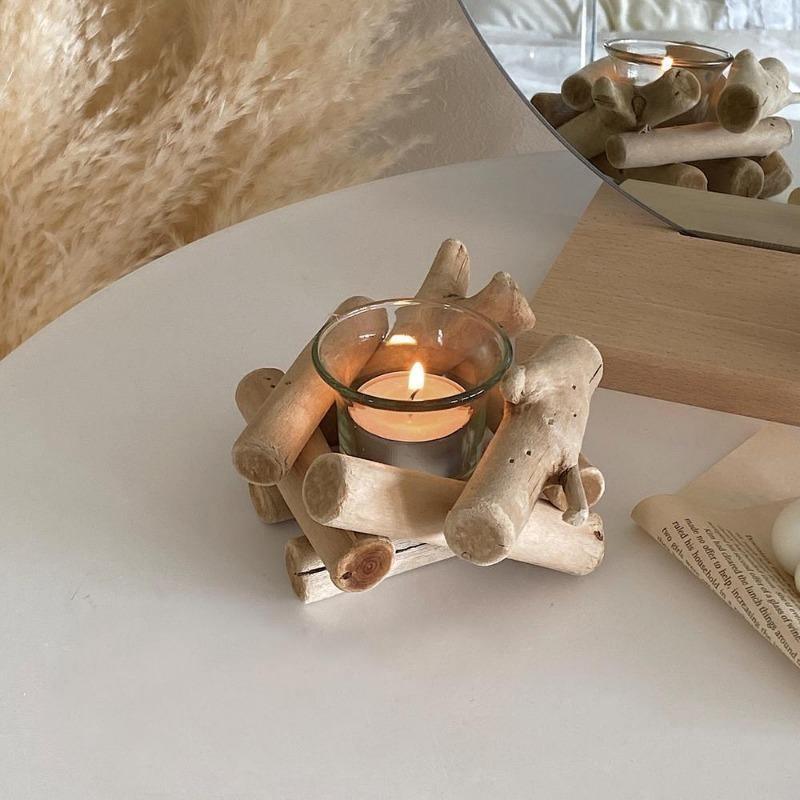 Coastal Tealight Candle Holder Wood Frame and Glass Indoor Tabletop Decor