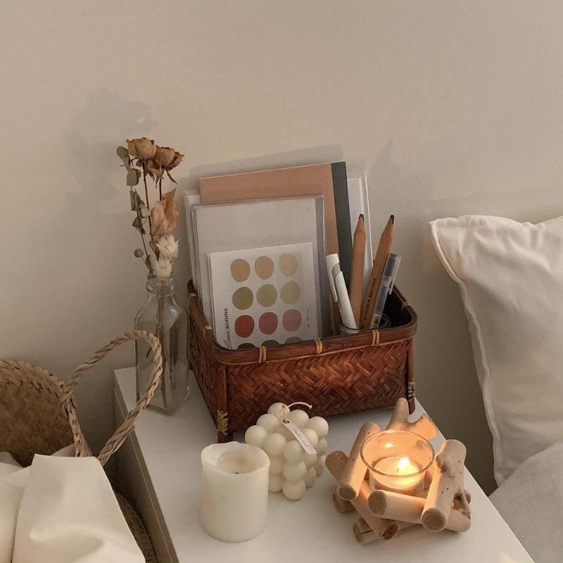 Coastal Tealight Candle Holder Wood Frame and Glass Indoor Tabletop Decor