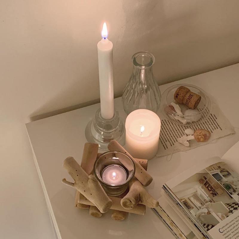 Coastal Tealight Candle Holder Wood Frame and Glass Indoor Tabletop Decor