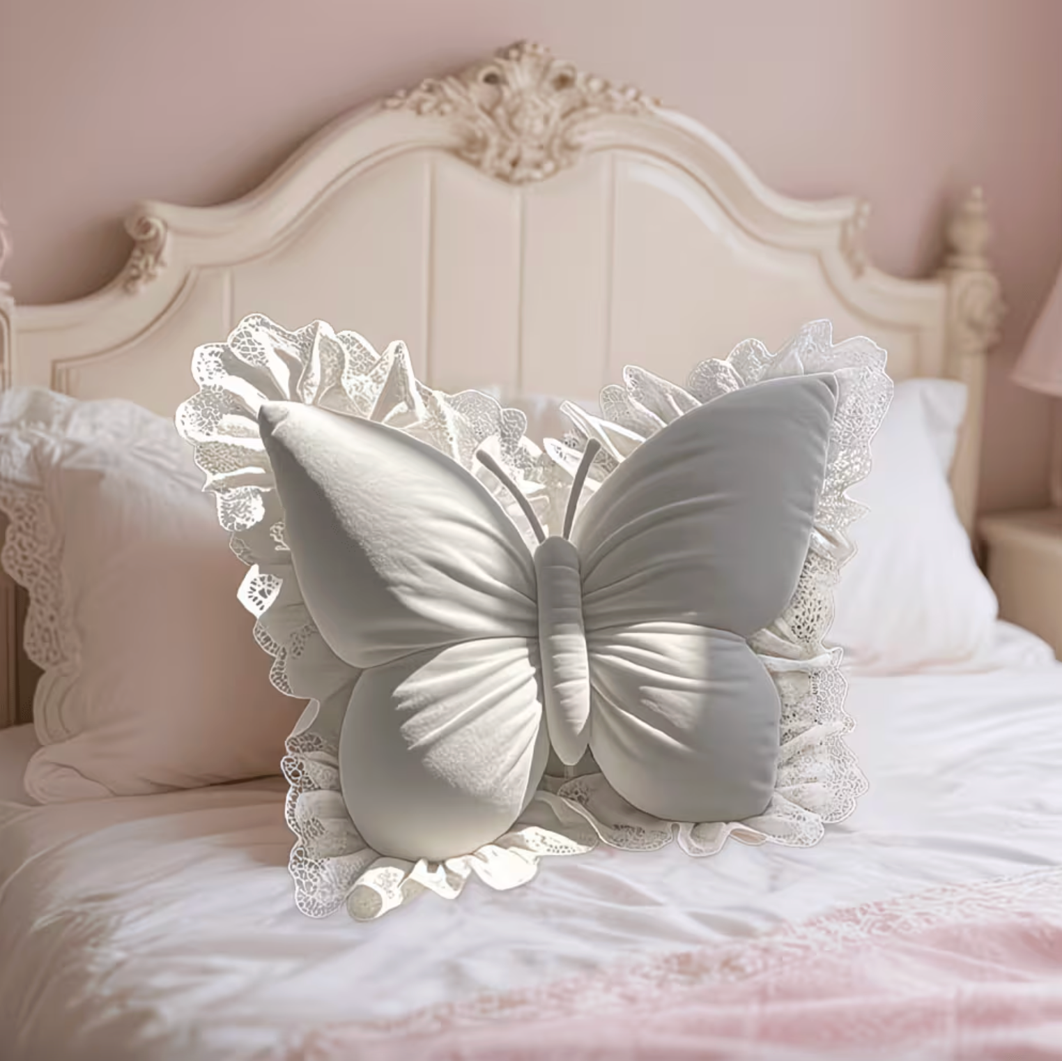Decorative Pillow Butterfly Shape Fabric Lace Detail Indoor Use