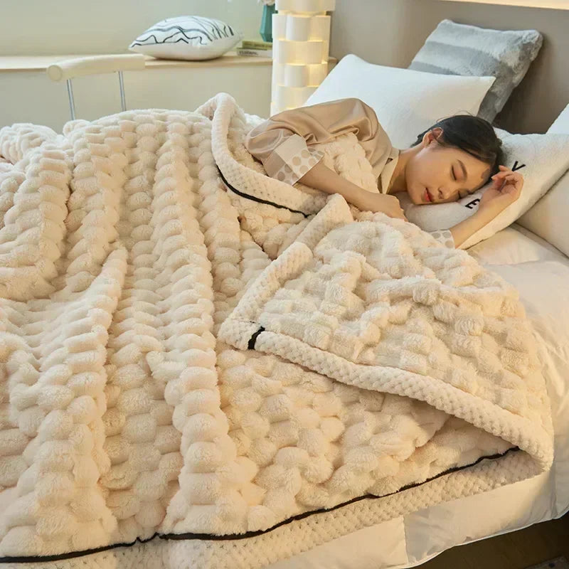 Flocked Flannel Blanket Polyester Textured Surface Indoor Use