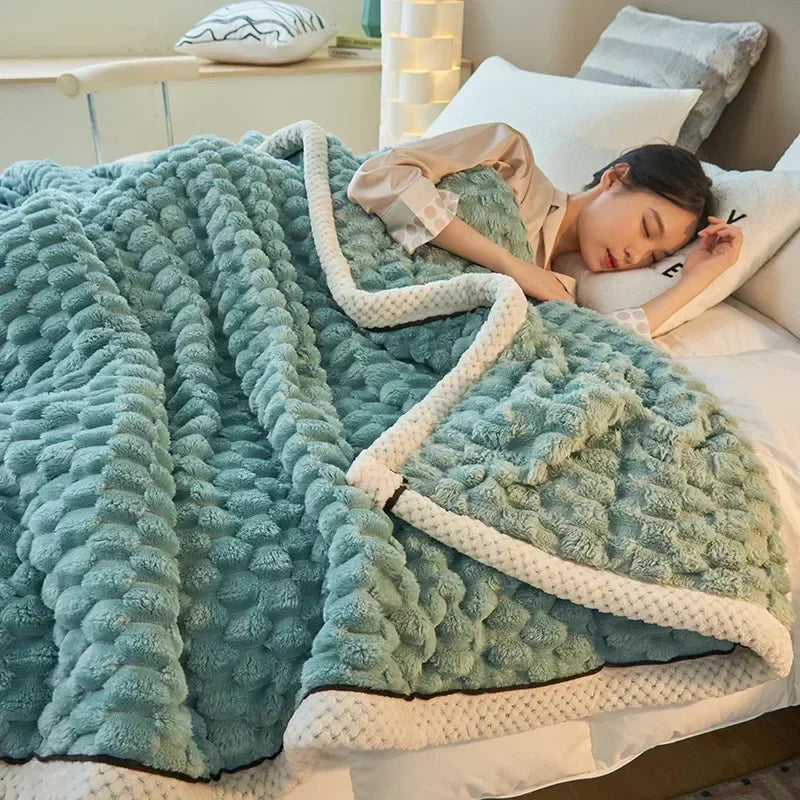 Flocked Flannel Blanket Polyester Textured Surface Indoor Use