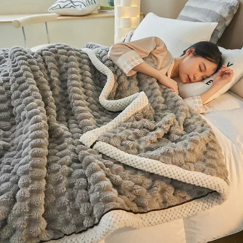 Flocked Flannel Blanket Polyester Textured Surface Indoor Use