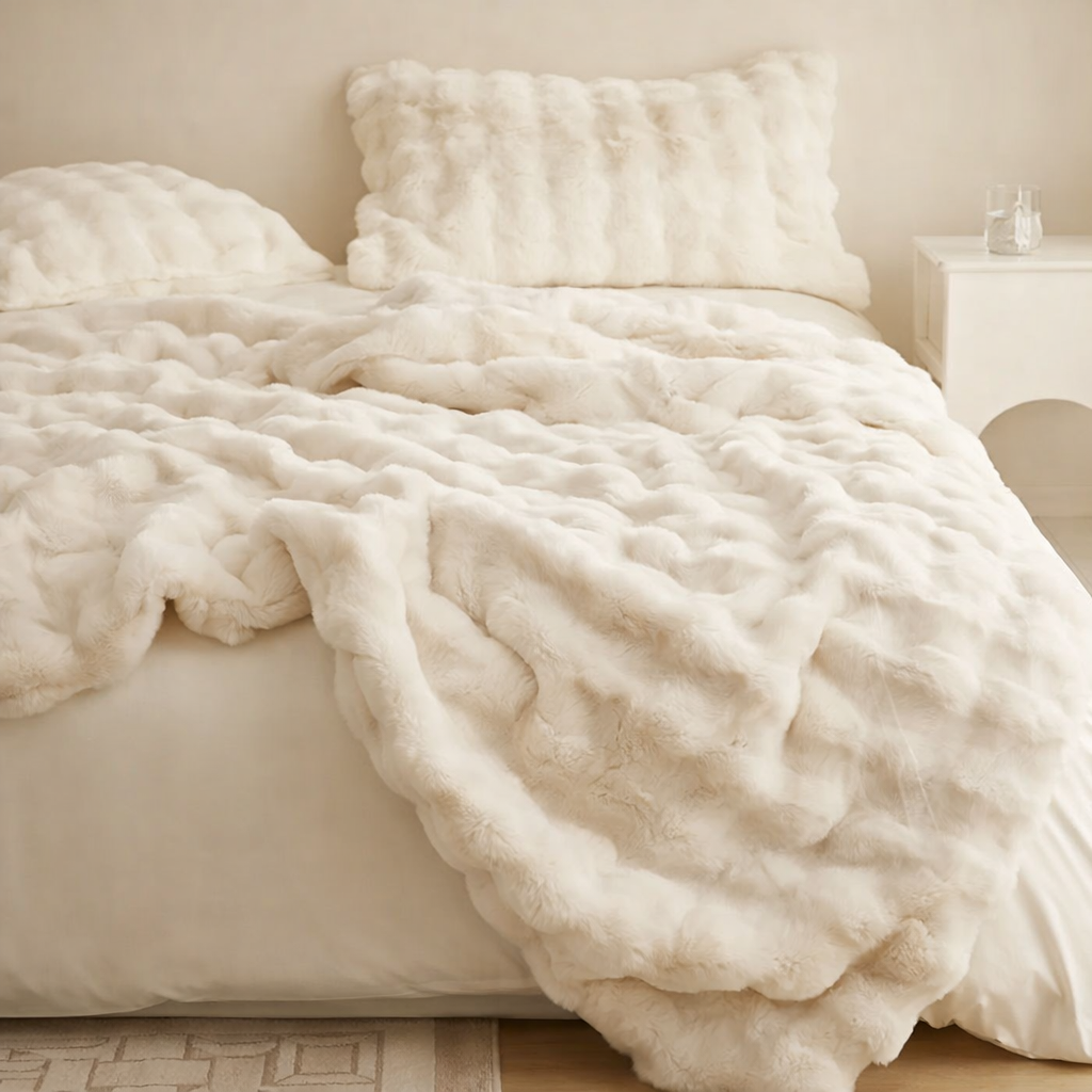 Polyester Fiber Fur Blanket Soft Synthetic Fur Thick Texture Solid Color Throw