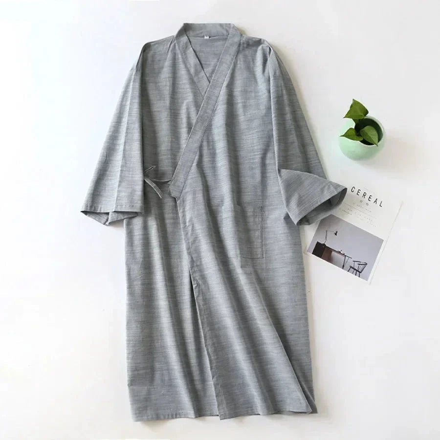 Men's Cotton Kimono Nightgown – Soft, Breathable Nightshirt for Ultimate Comfort