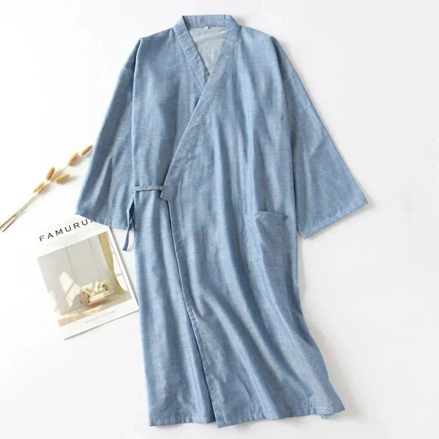 Men's Cotton Kimono Nightgown – Soft, Breathable Nightshirt for Ultimate Comfort