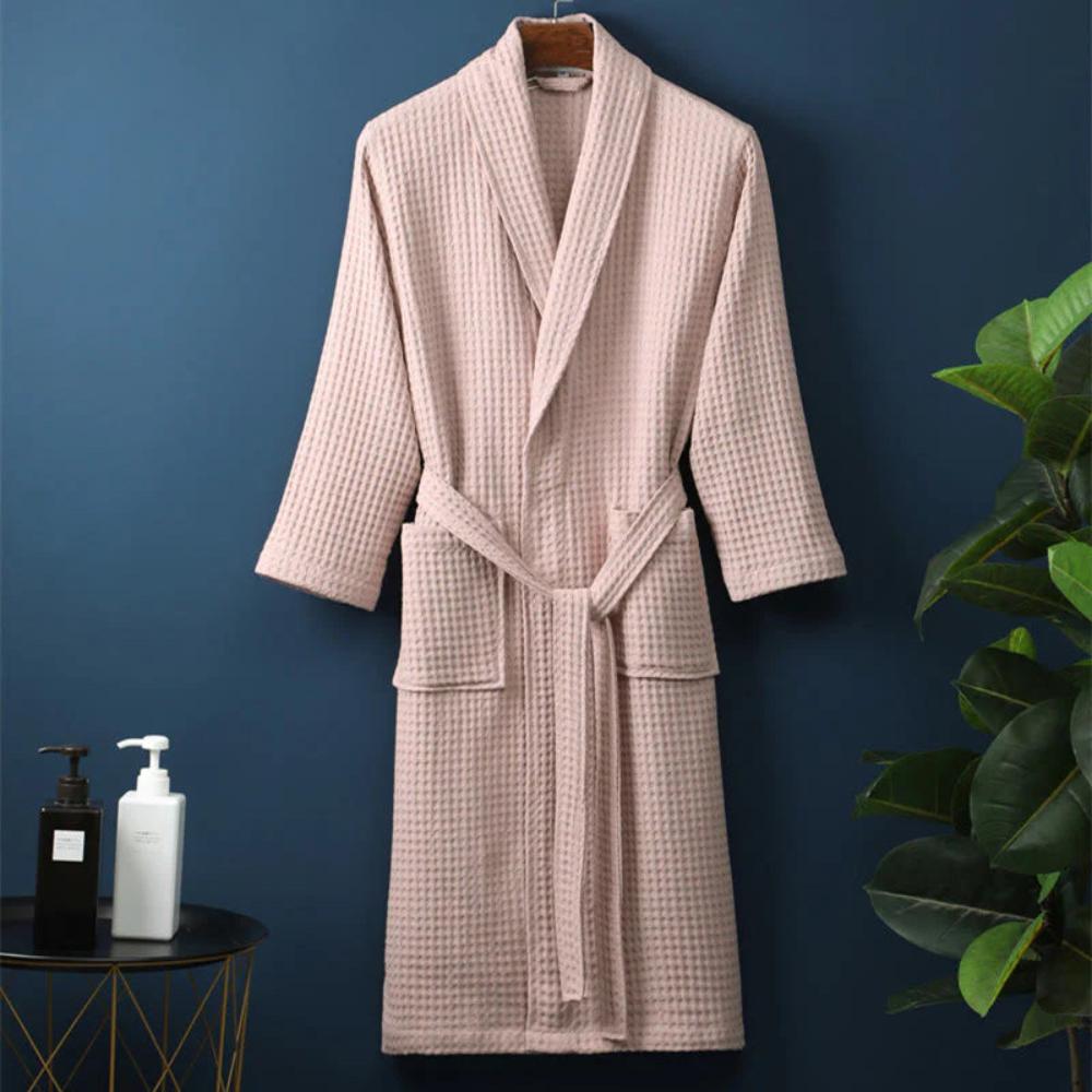 Men’s Robe Cotton Waffle Fabric Adjustable Tie Belt