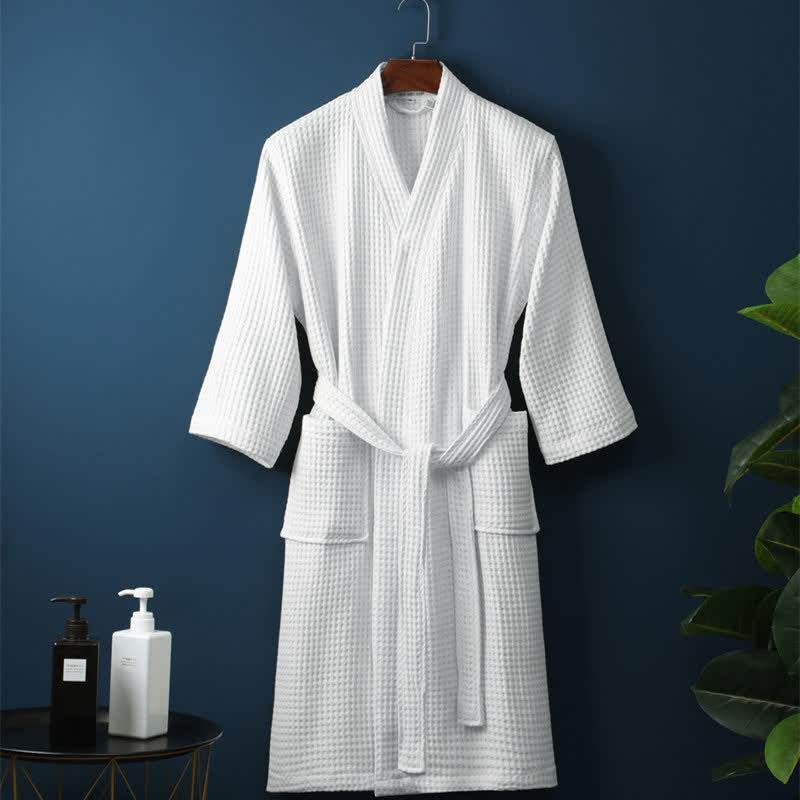 Men’s Robe Cotton Waffle Fabric Adjustable Tie Belt