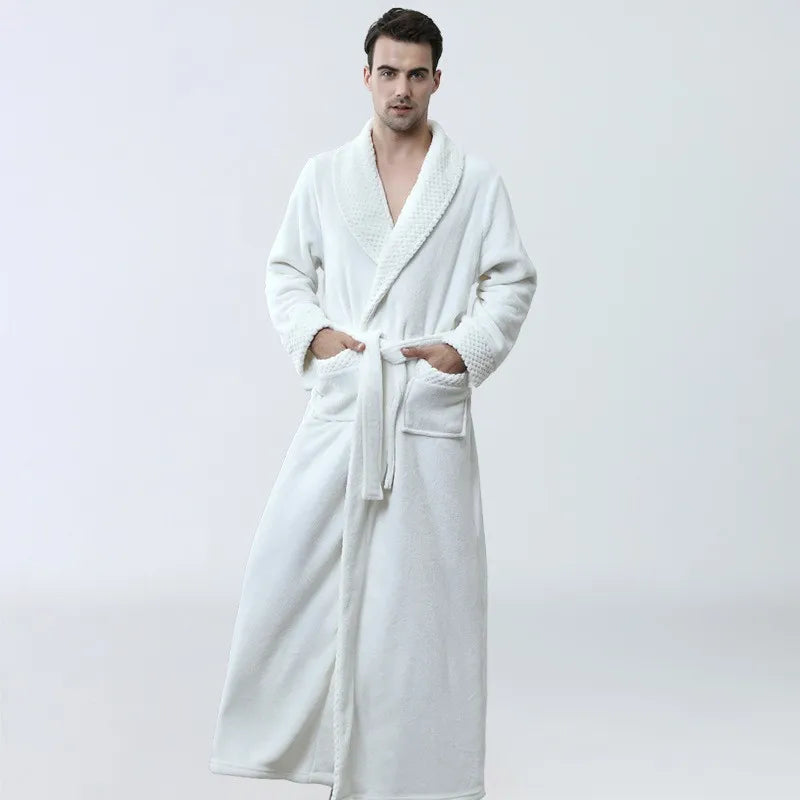 Men's Coral Fleece Bathrobe – Soft Long Dressing Gown for Ultimate Comfort & Warmth
