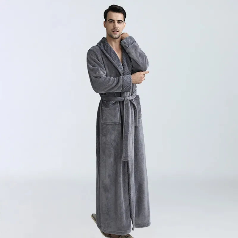 Men's Coral Fleece Bathrobe – Soft Long Dressing Gown for Ultimate Comfort & Warmth