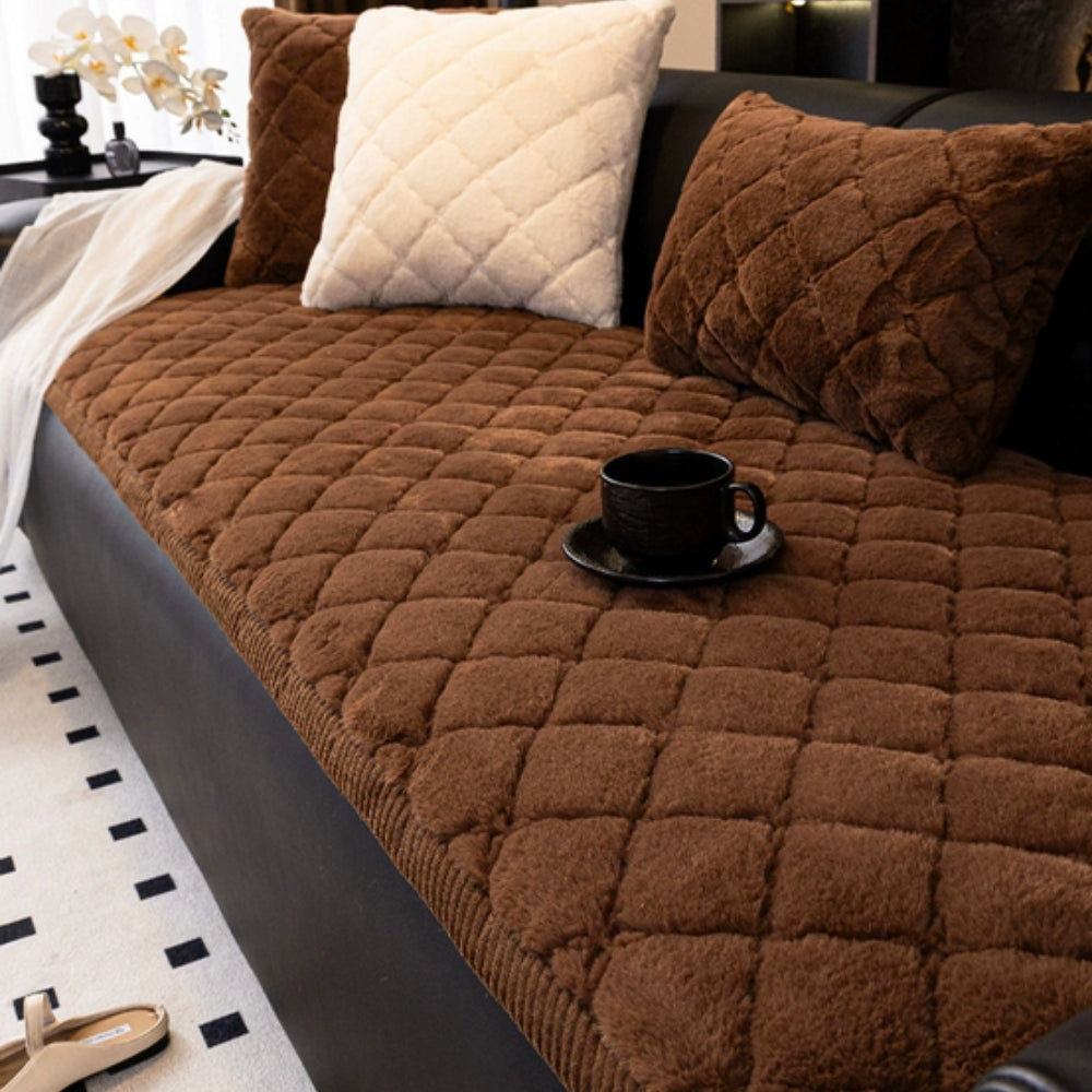 Sofa Cover Plush Microfiber Quilted Non Slip Furniture Protector Sofa Throw Cover