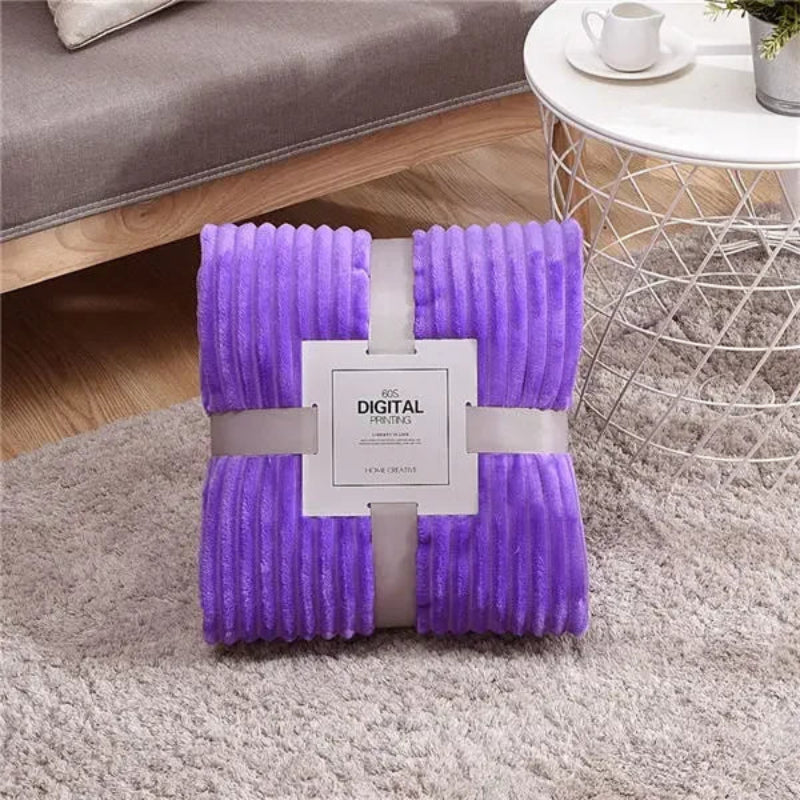Plush Blanket Polyester Ribbed Surface Machine Washable Lightweight