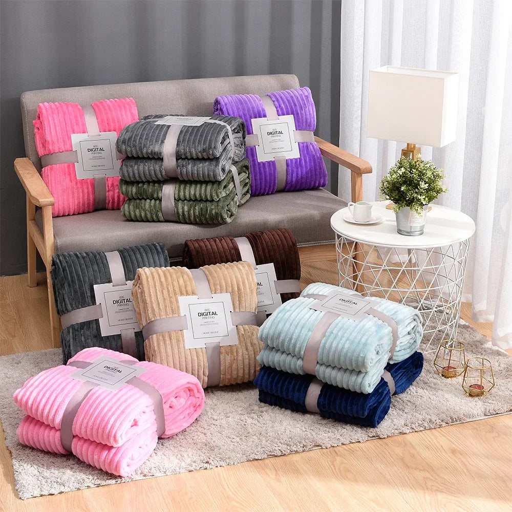 Plush Blanket Polyester Ribbed Surface Machine Washable Lightweight