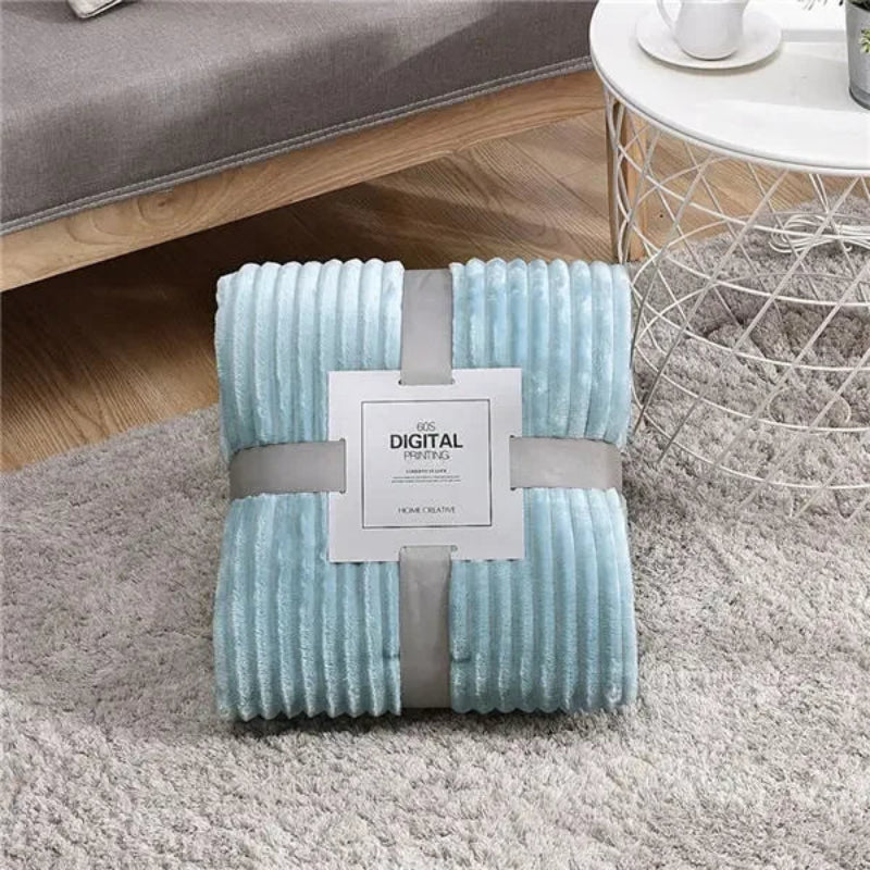 Plush Blanket Polyester Ribbed Surface Machine Washable Lightweight