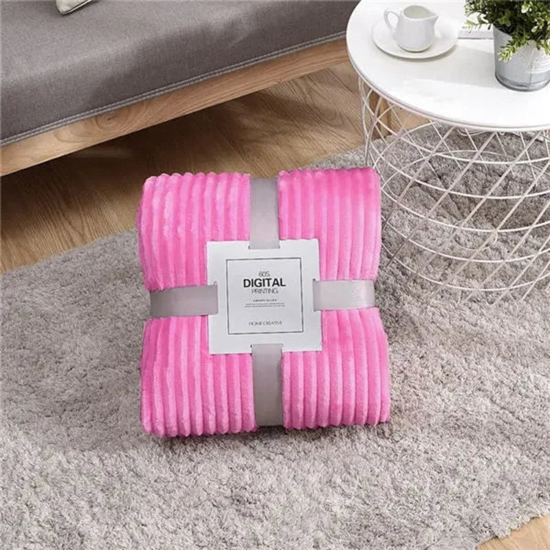 Plush Blanket Polyester Ribbed Surface Machine Washable Lightweight