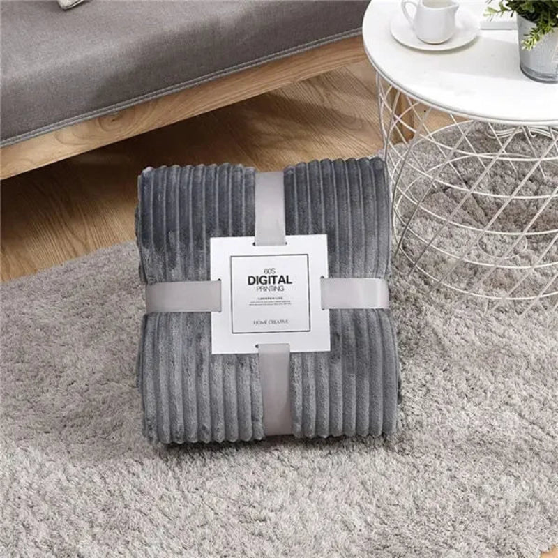 Plush Blanket Polyester Ribbed Surface Machine Washable Lightweight