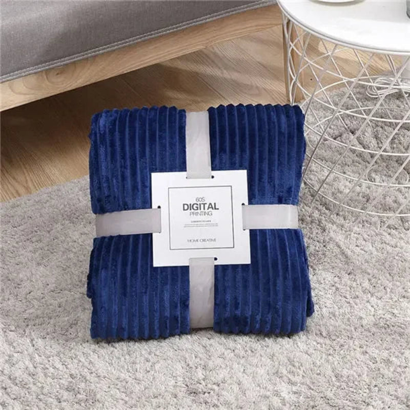 Plush Blanket Polyester Ribbed Surface Machine Washable Lightweight
