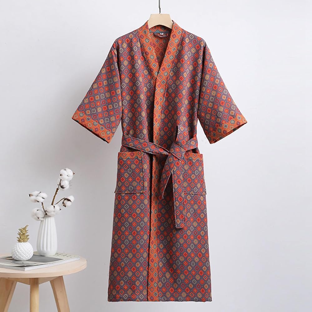 Reversible Kimono Bathrobe Organic Cotton Lightweight Soft Robe