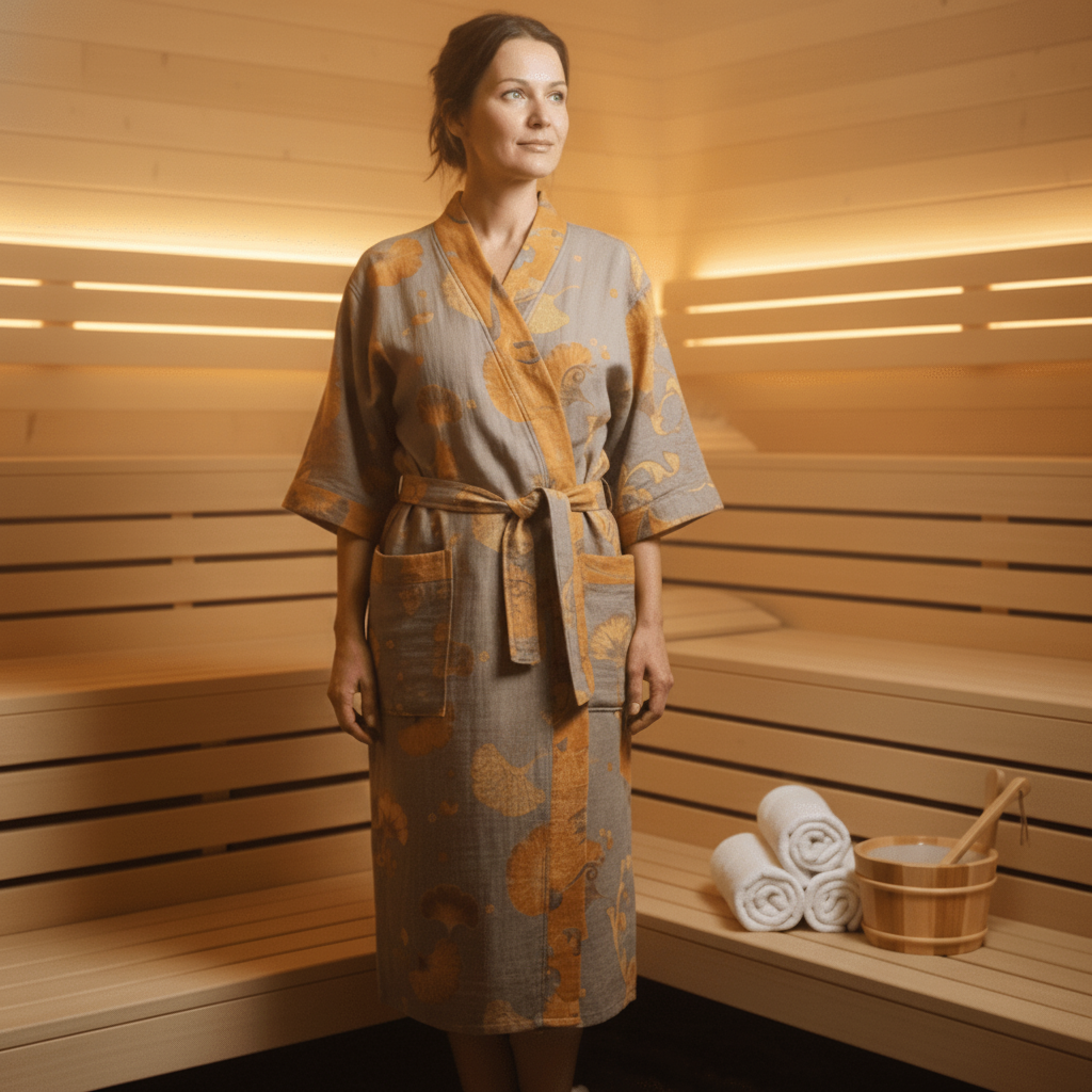 Reversible Kimono Bathrobe Organic Cotton Lightweight Soft Robe