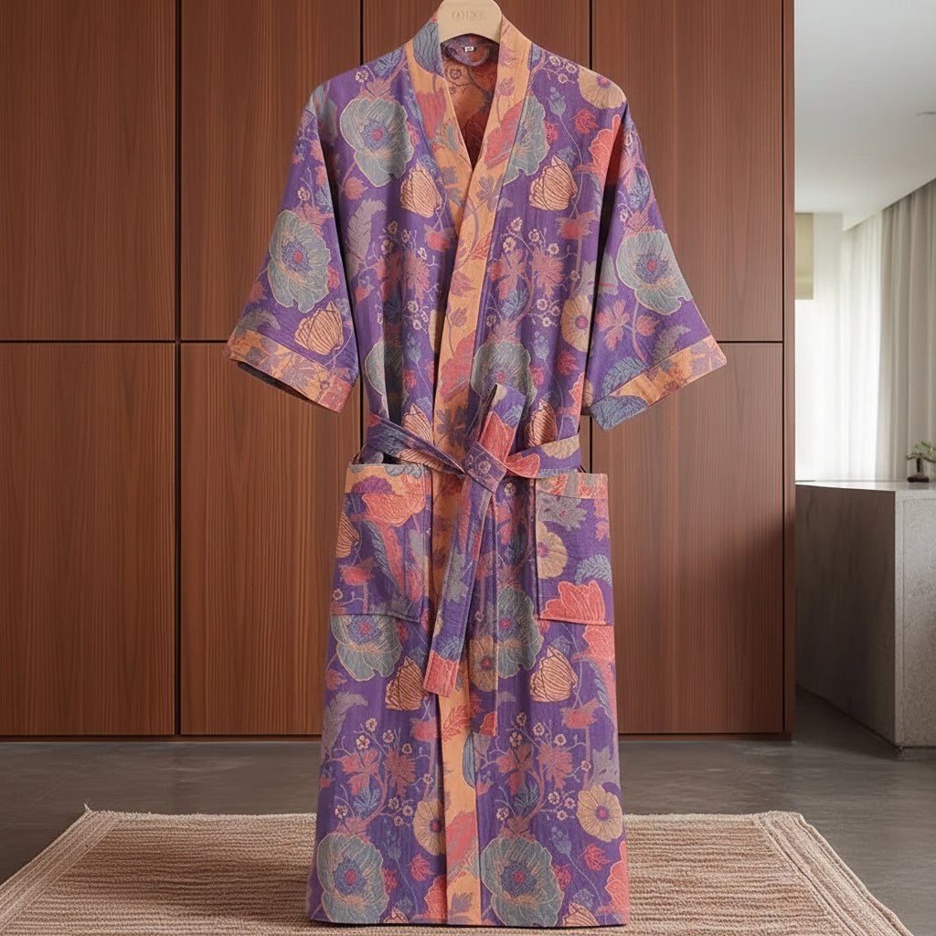 Reversible Kimono Bathrobe Organic Cotton Lightweight Soft Robe