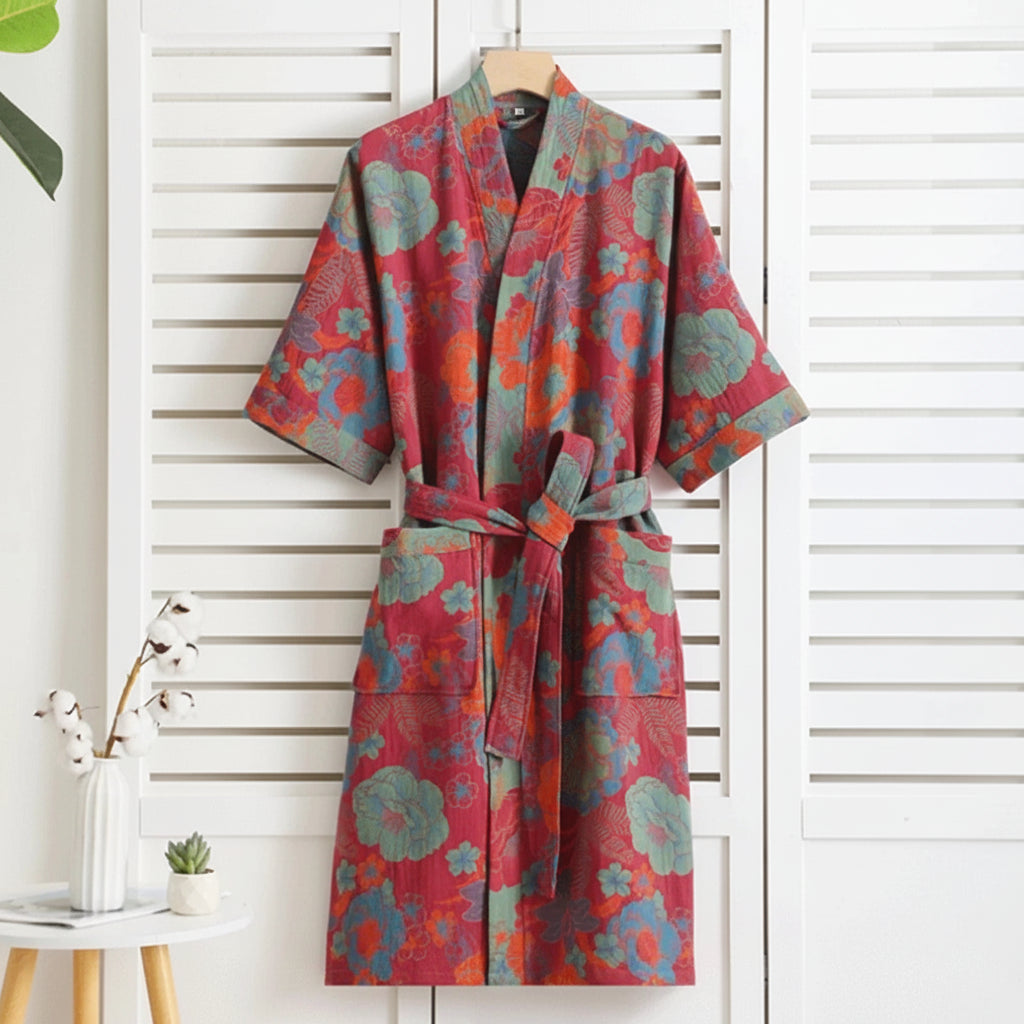 Reversible Kimono Bathrobe Organic Cotton Lightweight Soft Robe