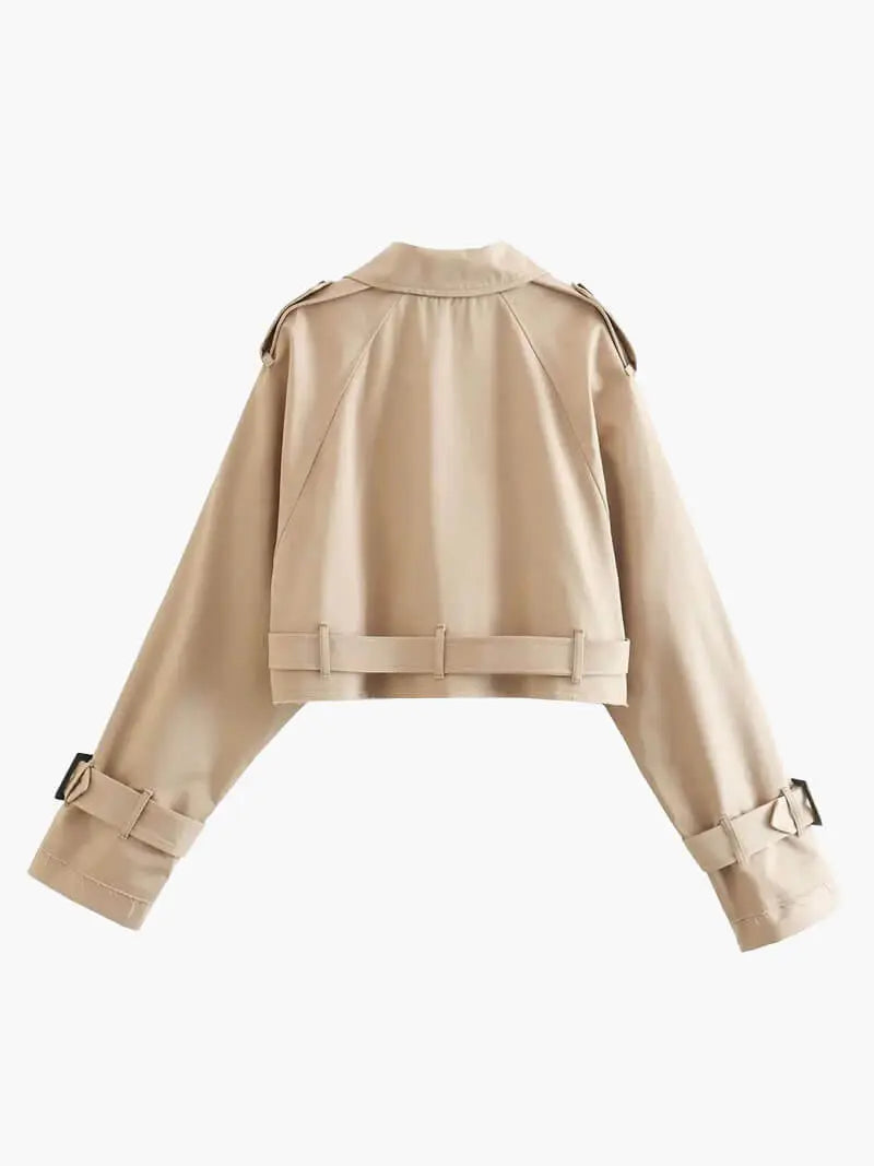 Modern Cropped Trench Coat in Beige