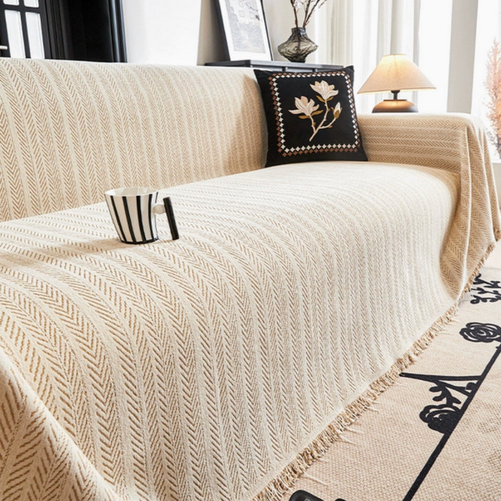 Sofa Slipcover Chenille Microfiber Non Slip Surface Herringbone Texture