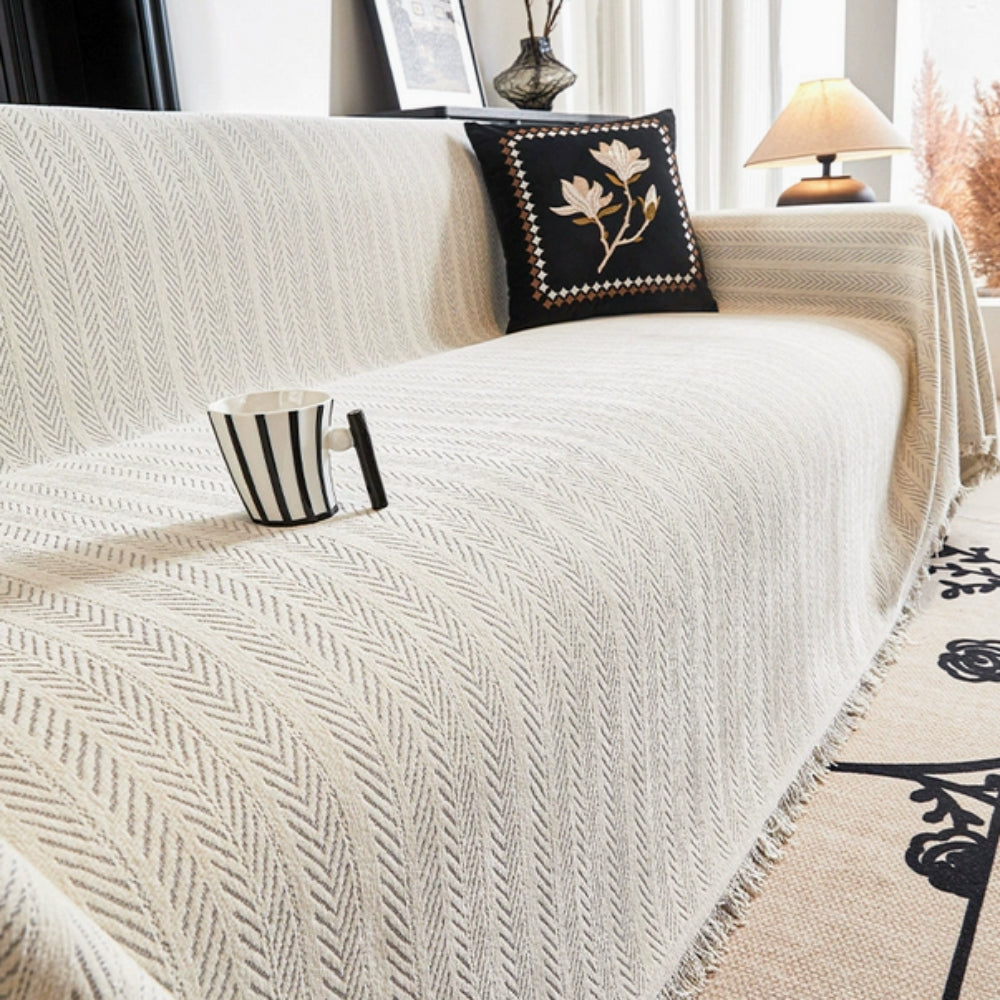 Sofa Slipcover Chenille Microfiber Non Slip Surface Herringbone Texture