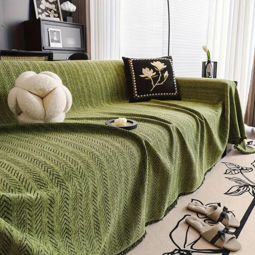 Sofa Slipcover Chenille Microfiber Non Slip Surface Herringbone Texture