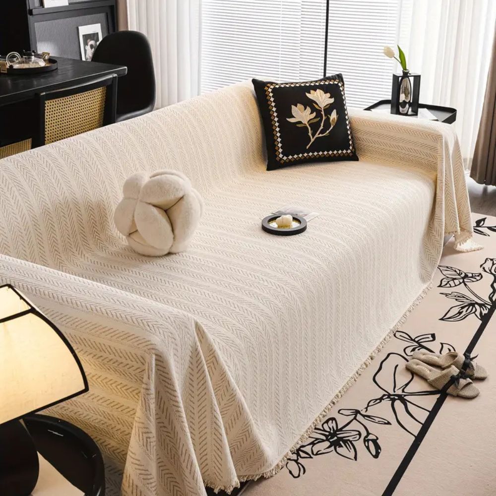 Sofa Slipcover Chenille Microfiber Non Slip Surface Herringbone Texture