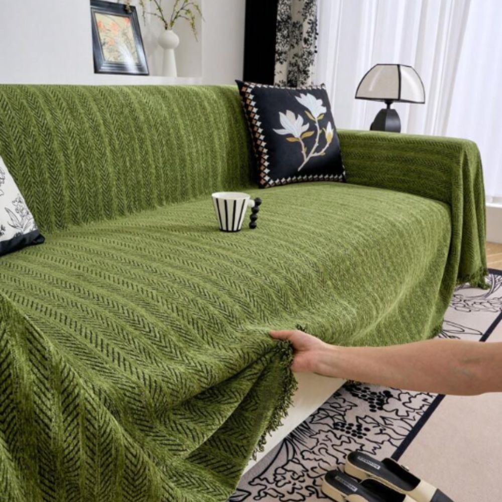 Sofa Slipcover Chenille Microfiber Non Slip Surface Herringbone Texture