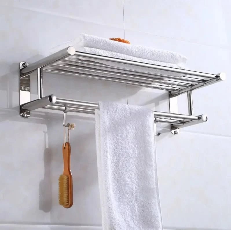 Wall-Mounted Stainless Steel Towel Rack - Space-Saving Bathroom Towel Storage for Towels and Bathrobes