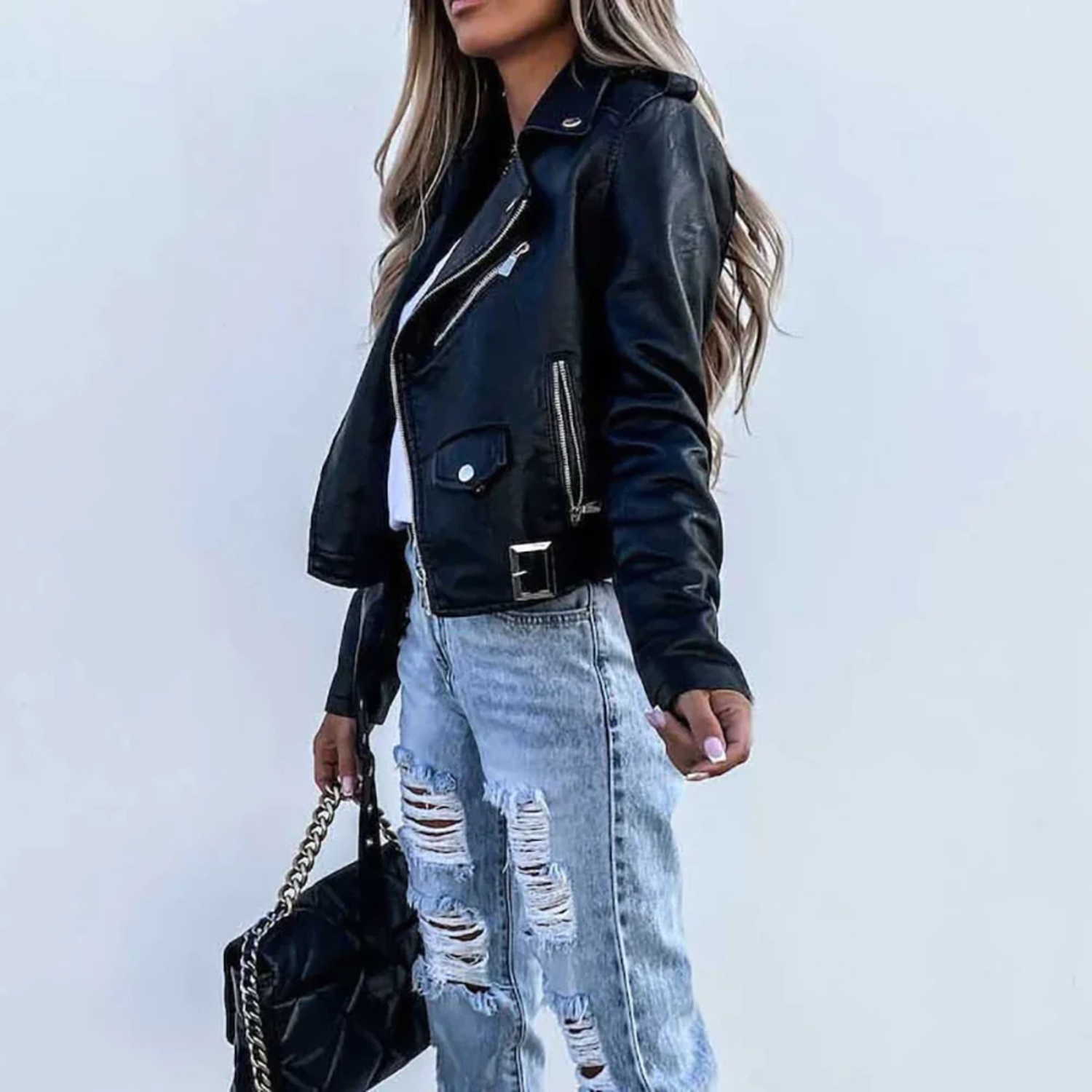 Taylor | Women’s Trendy Zip-Up Biker Jacket