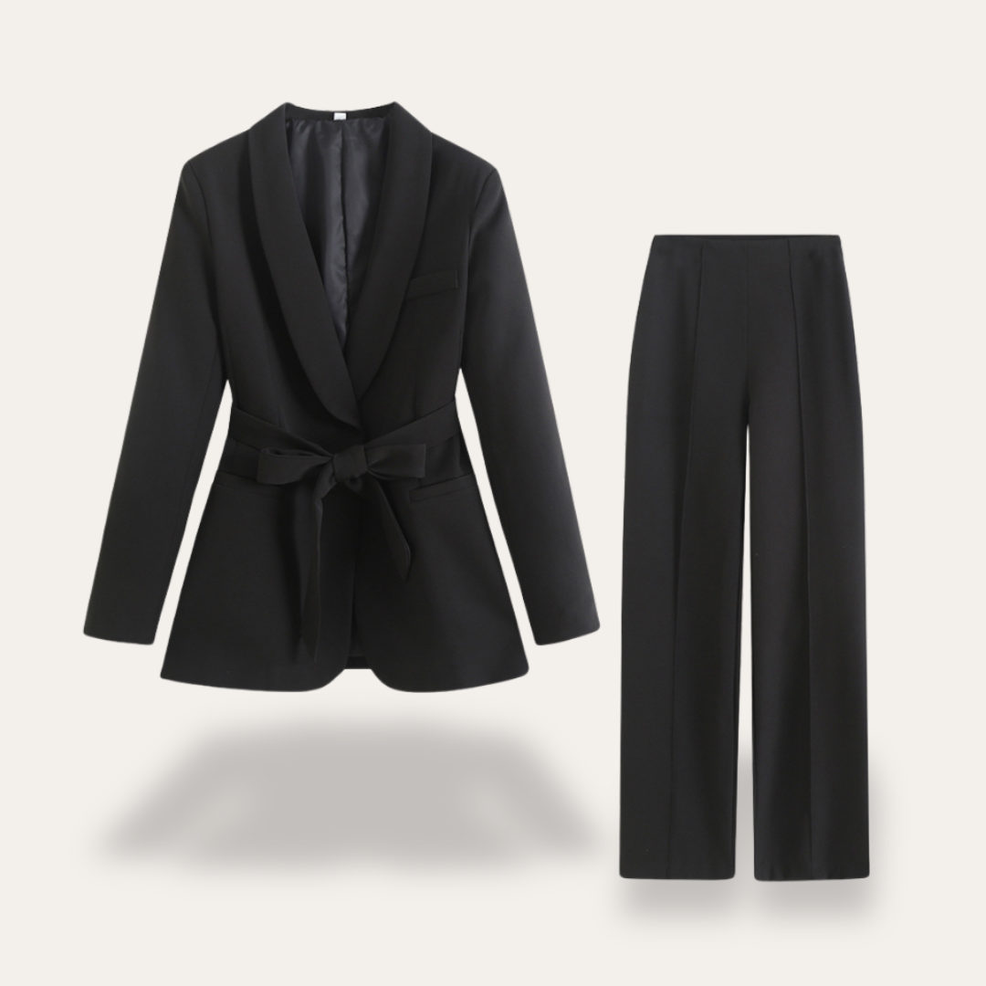 Hazel | Women’s Belted Blazer Wide Leg Trousers Set